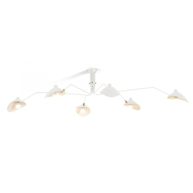 Serge Mouille Ceiling Light for Living Room by AUVIELIGHT, 6-Arm Model: L 86.6" x H 12.6"  (L 220cm x H 32cm) / White