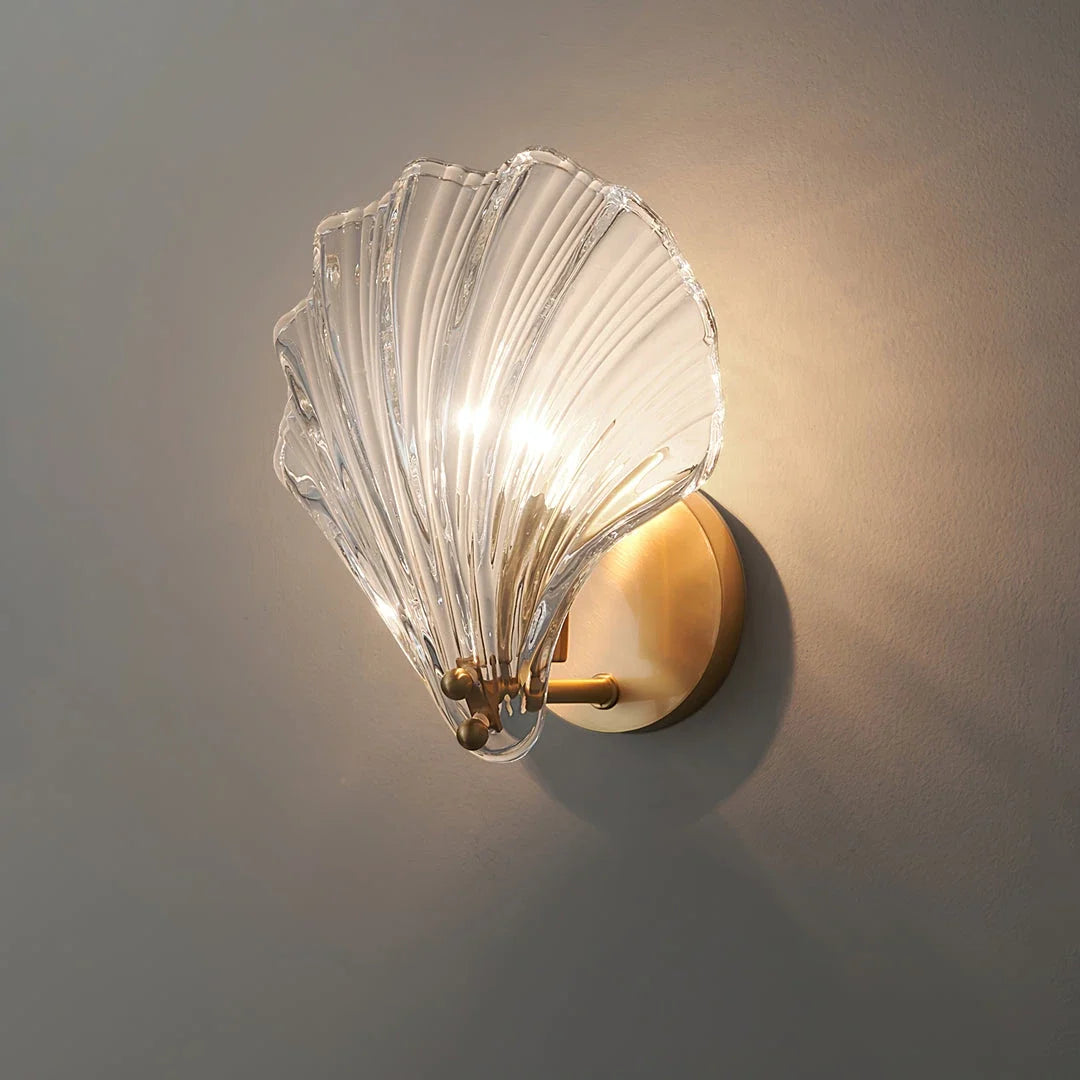Shell Wall Sconce in glass for Hallway by AUVIELIGHT, ModelB ∅ 7.9" x H 8.7” / Brass & Clear