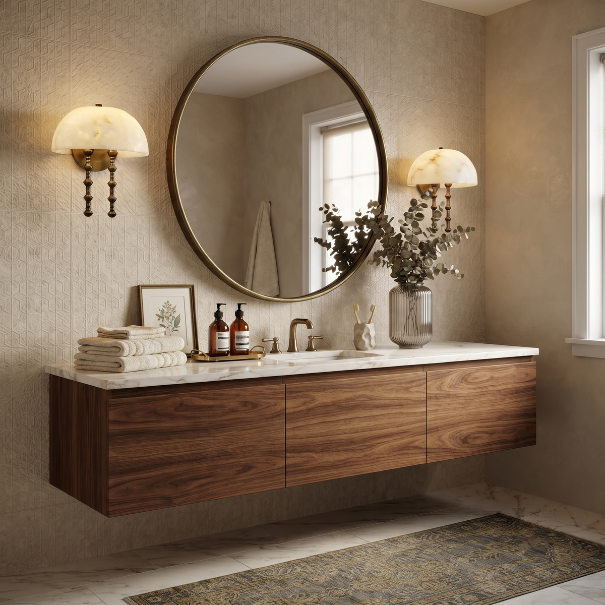 Siena Dome Wall Sconce in alabaster for Hallway by AUVIELIGHT