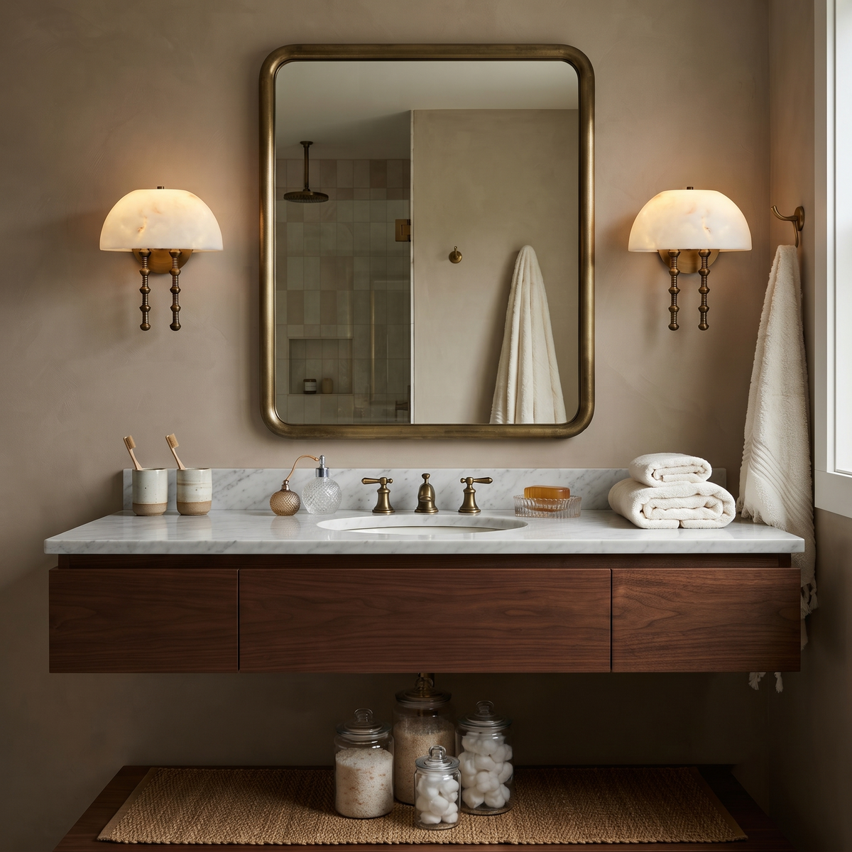 Siena Dome Wall Sconce in alabaster for Hallway by AUVIELIGHT