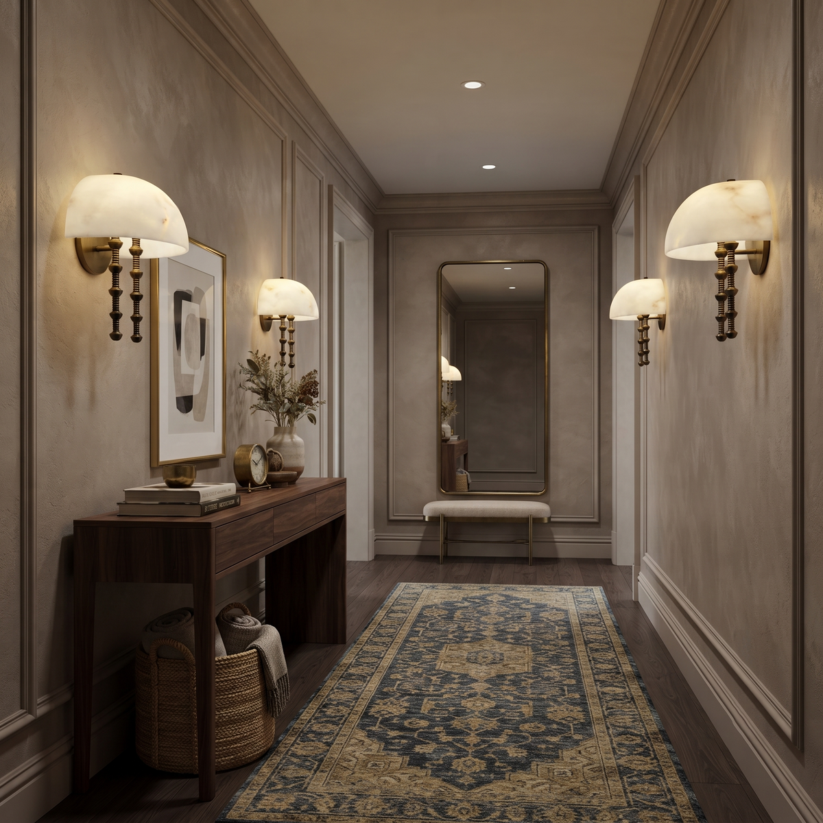 Siena Dome Wall Sconce in alabaster for Hallway by AUVIELIGHT