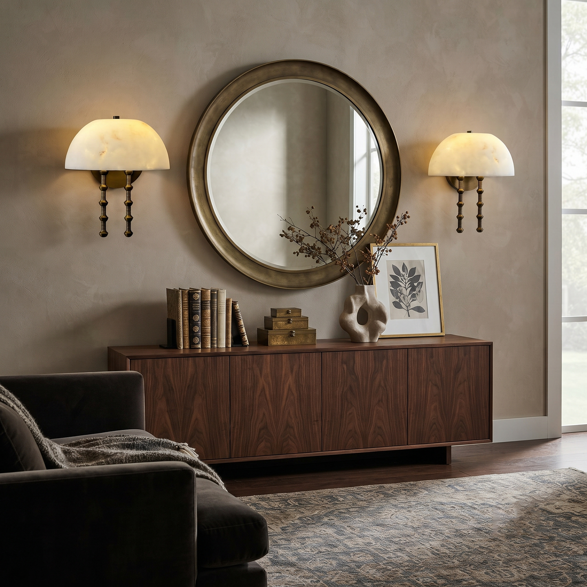 Siena Dome Wall Sconce in alabaster for Hallway by AUVIELIGHT