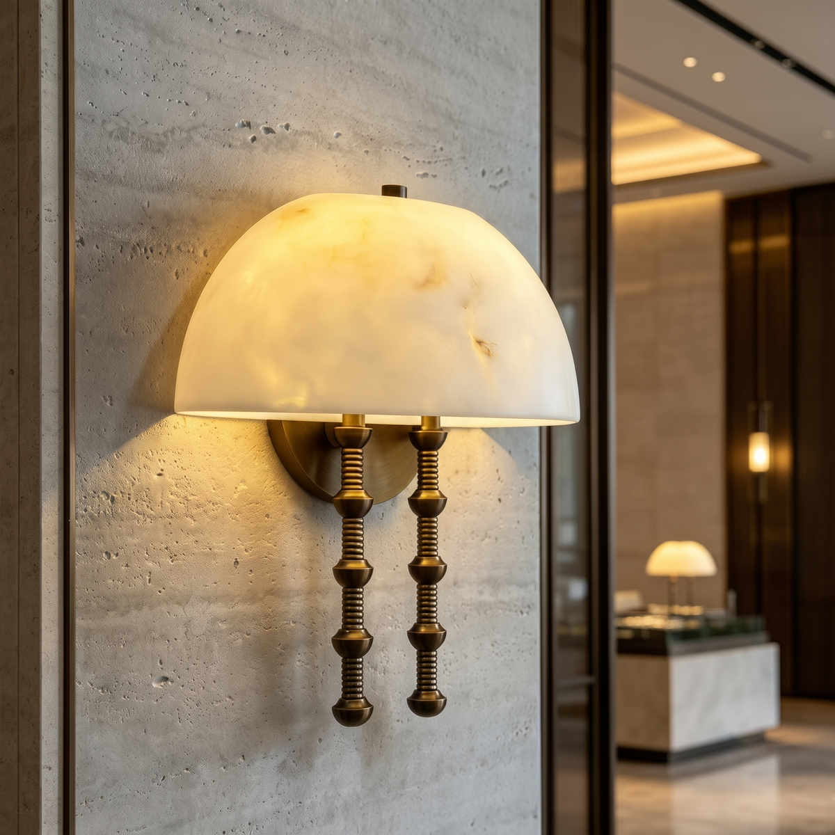 Siena Dome Wall Sconce in alabaster for Hallway by AUVIELIGHT