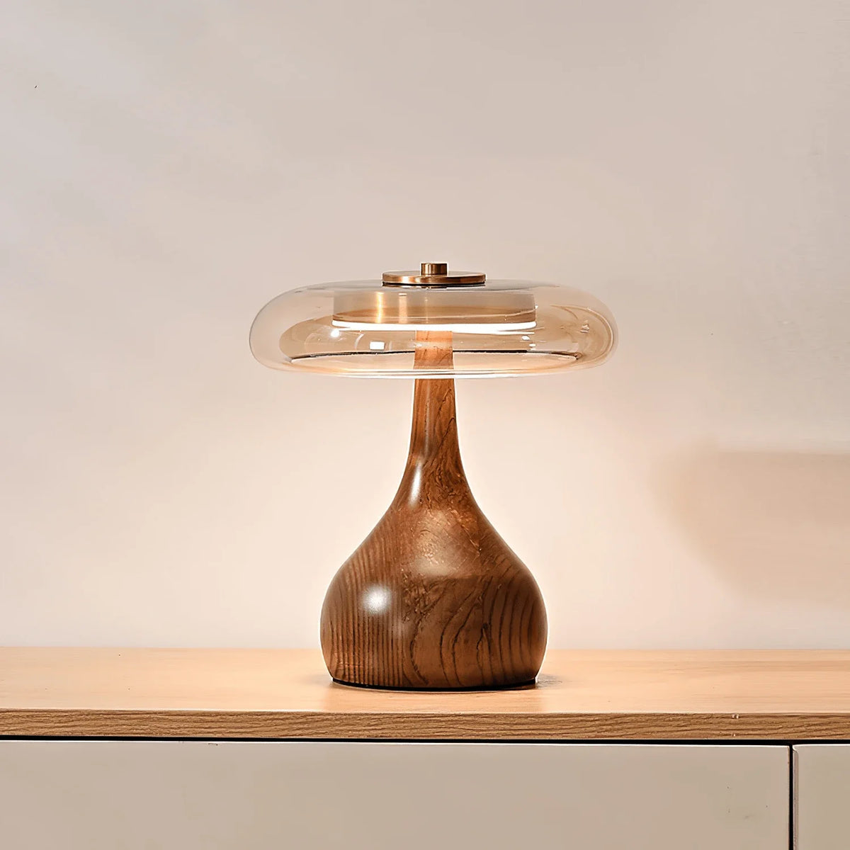 Sienna Table Lamp for Living Room by AUVIELIGHT, ∅8.7" × H9.8" (22 × 25 cm) / Walnut color & Amber / AU Plug and 3 other sizes