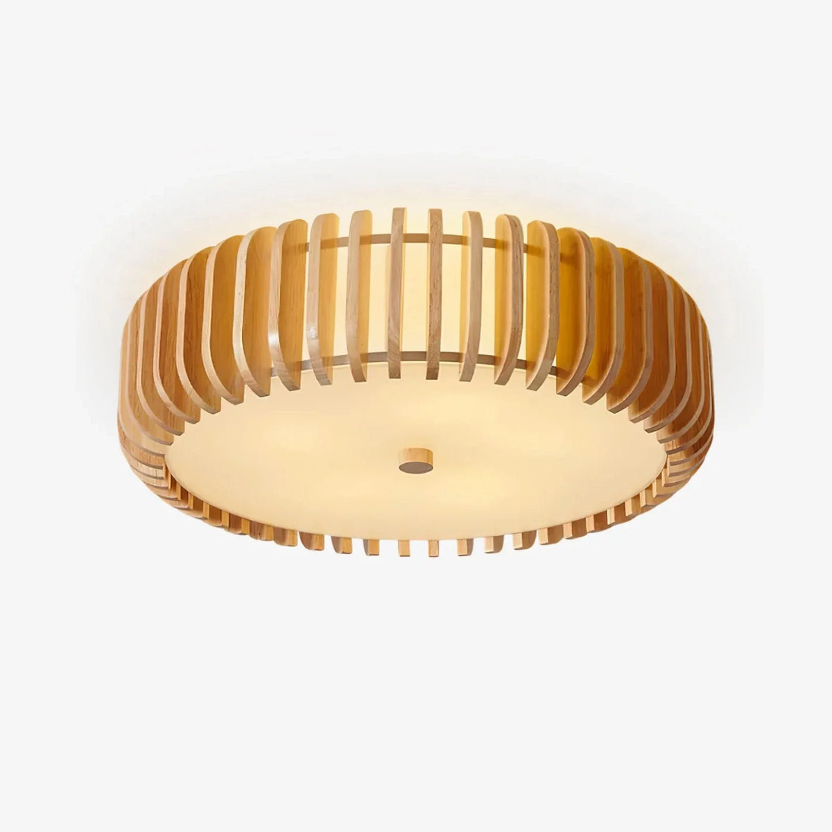 Slatted Drum Flush Mount in wood for Low Ceilings by AUVIELIGHT