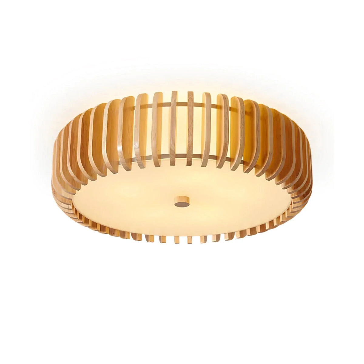 Slatted Drum Flush Mount in wood for Low Ceilings by AUVIELIGHT, Model A ∅ 13.8" x H 5.9" (E27 Bulb) / Wood color & White and 1 other sizes