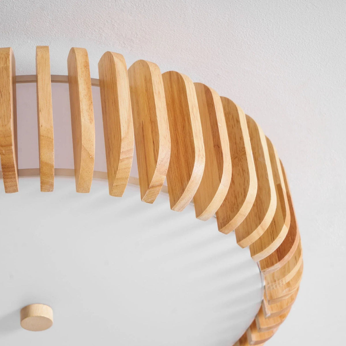 Slatted Drum Flush Mount in wood for Low Ceilings by AUVIELIGHT