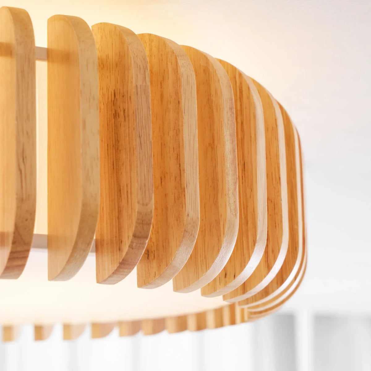 Slatted Drum Flush Mount in wood for Low Ceilings by AUVIELIGHT