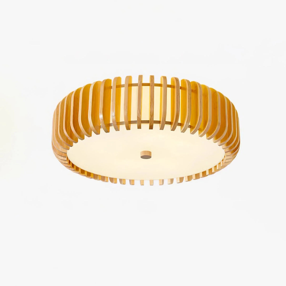 Slatted Drum Flush Mount in wood for Low Ceilings by AUVIELIGHT