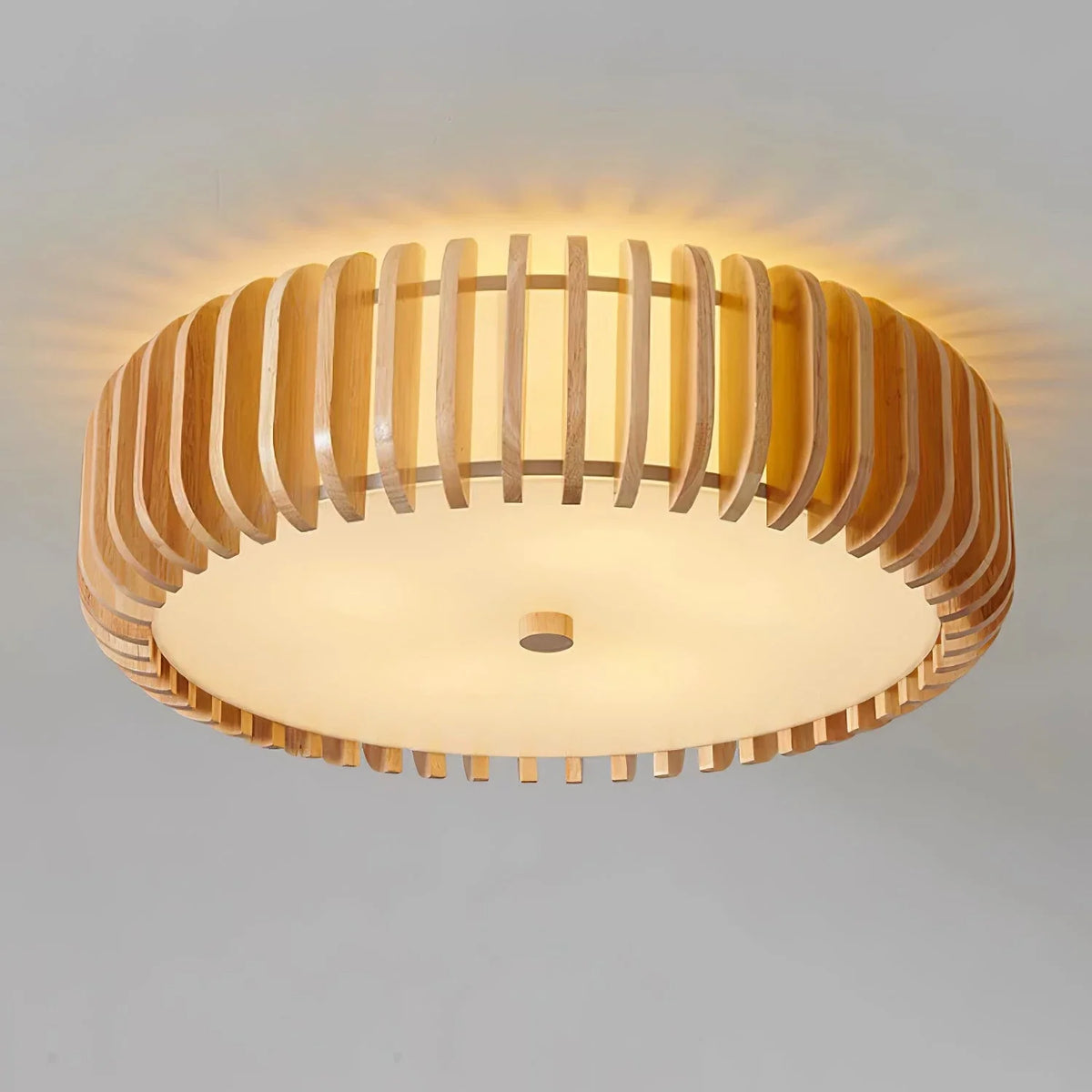 Slatted Drum Flush Mount in wood for Low Ceilings by AUVIELIGHT