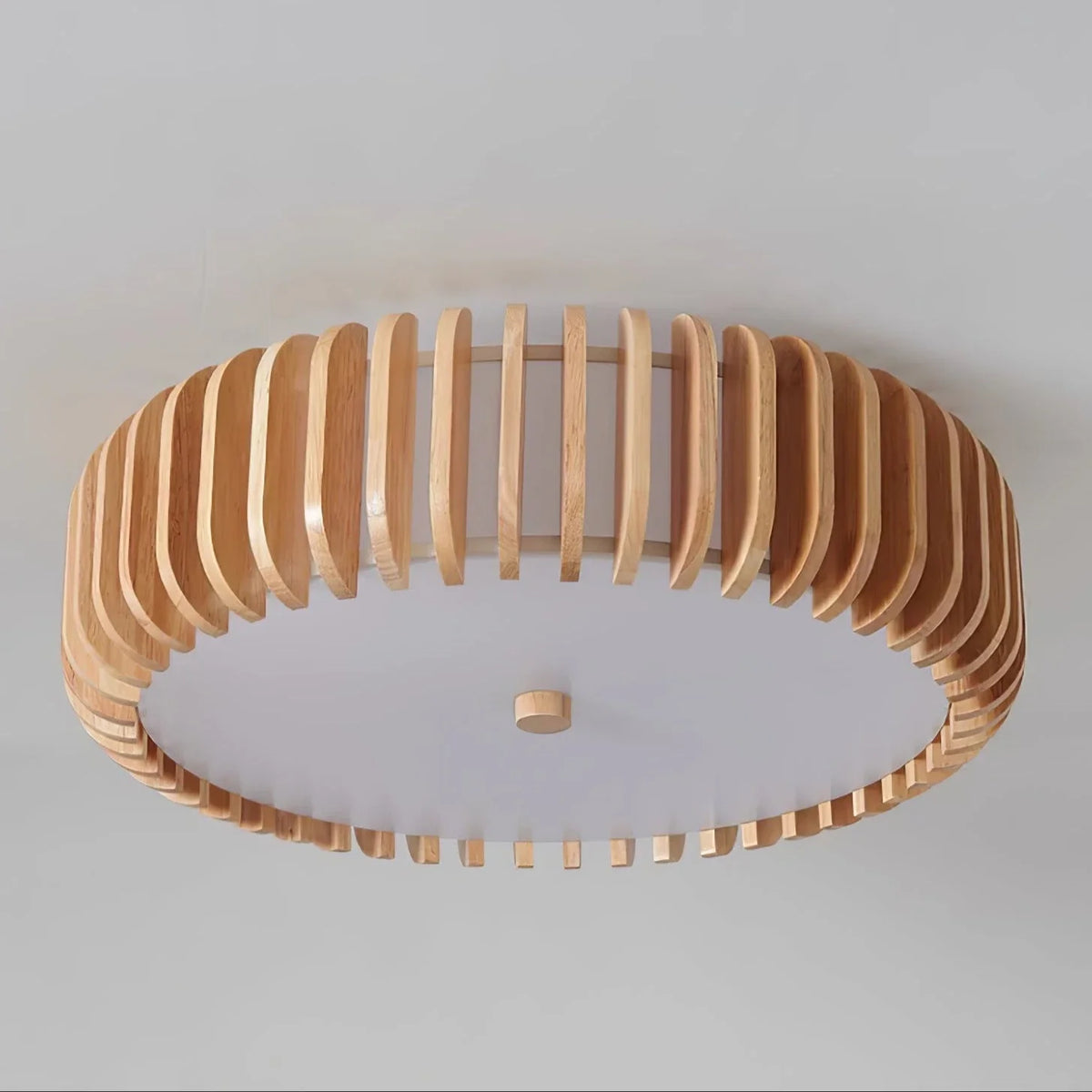 Slatted Drum Flush Mount in wood for Low Ceilings by AUVIELIGHT