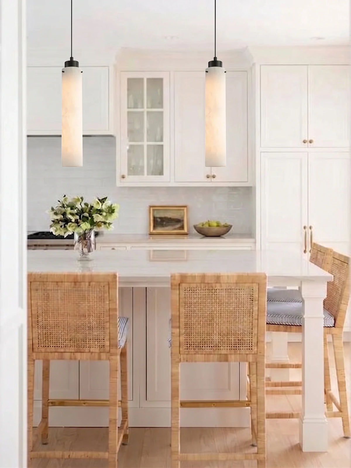 Slim Column Pendant Light in alabaster for Kitchen Island by AUVIELIGHT