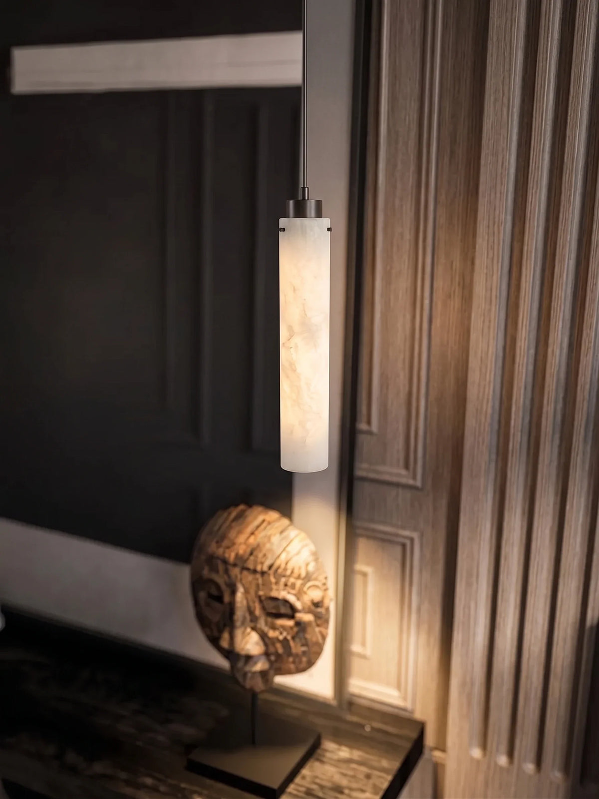 Slim Column Pendant Light in alabaster for Kitchen Island by AUVIELIGHT