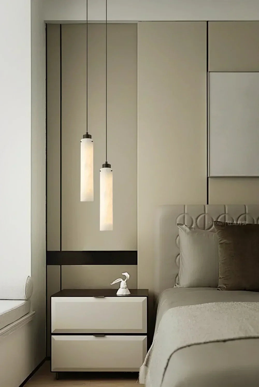 Slim Column Pendant Light in alabaster for Kitchen Island by AUVIELIGHT