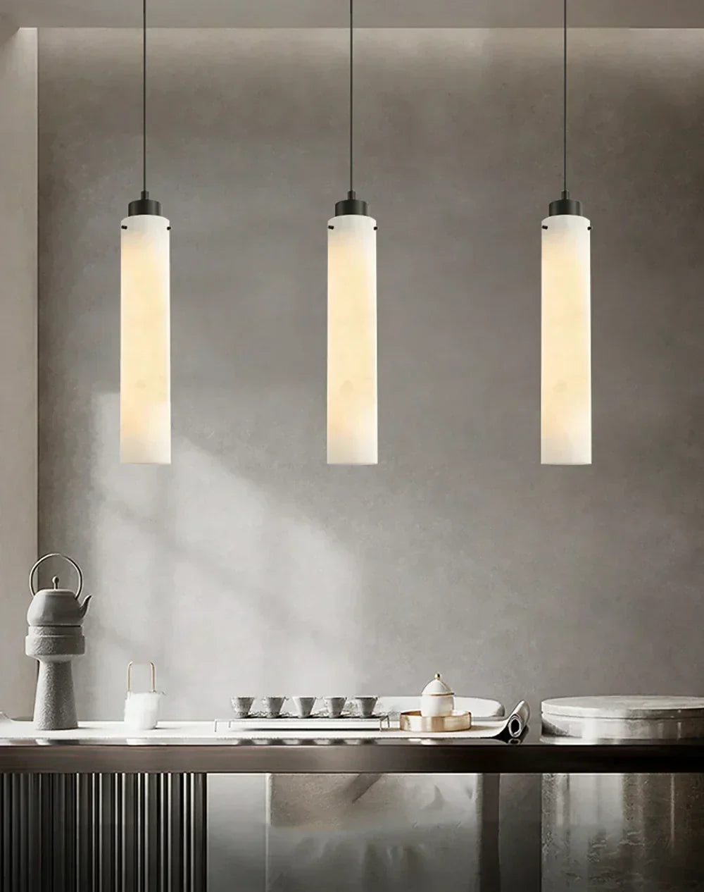 Slim Column Pendant Light in alabaster for Kitchen Island by AUVIELIGHT