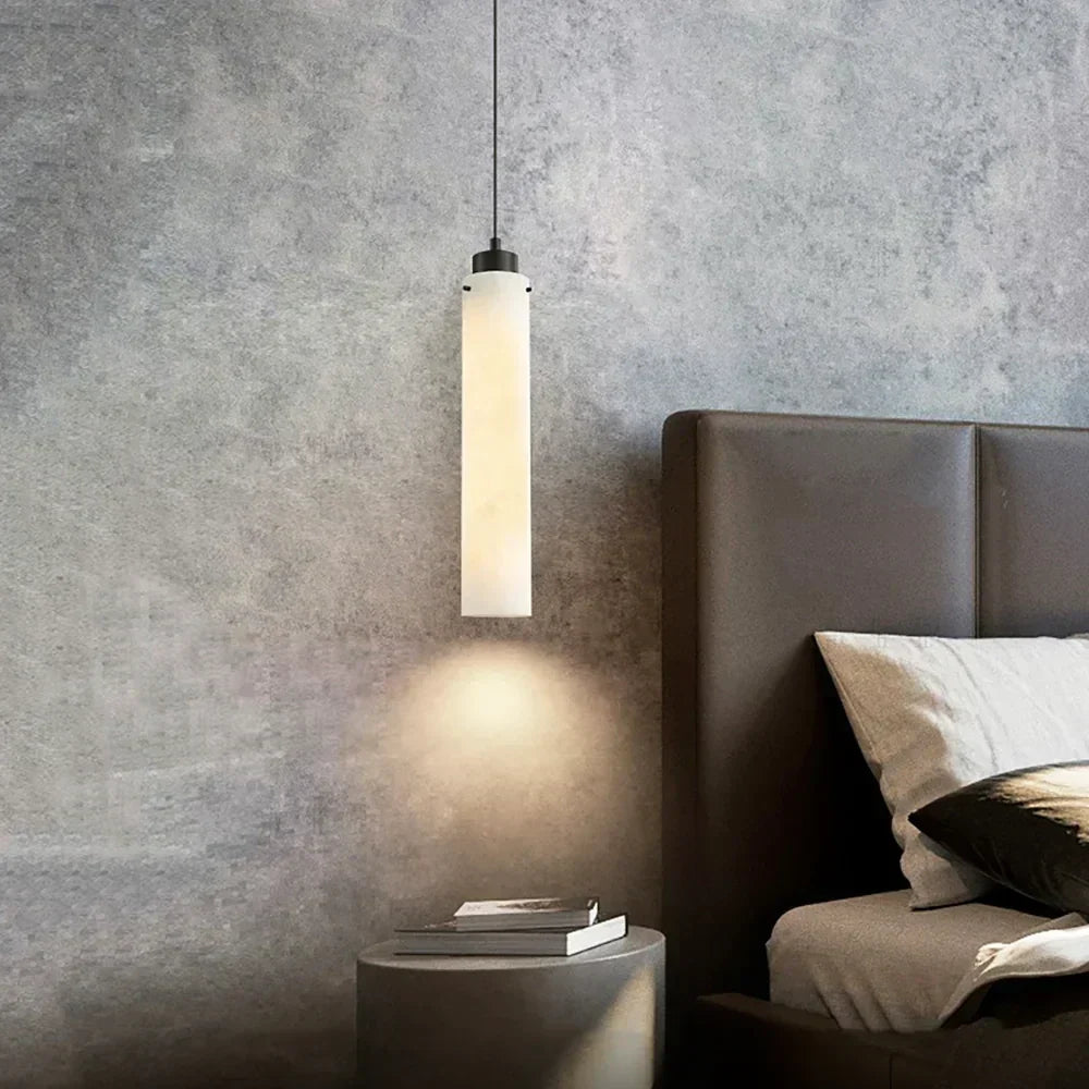 Slim Column Pendant Light in alabaster for Kitchen Island by AUVIELIGHT