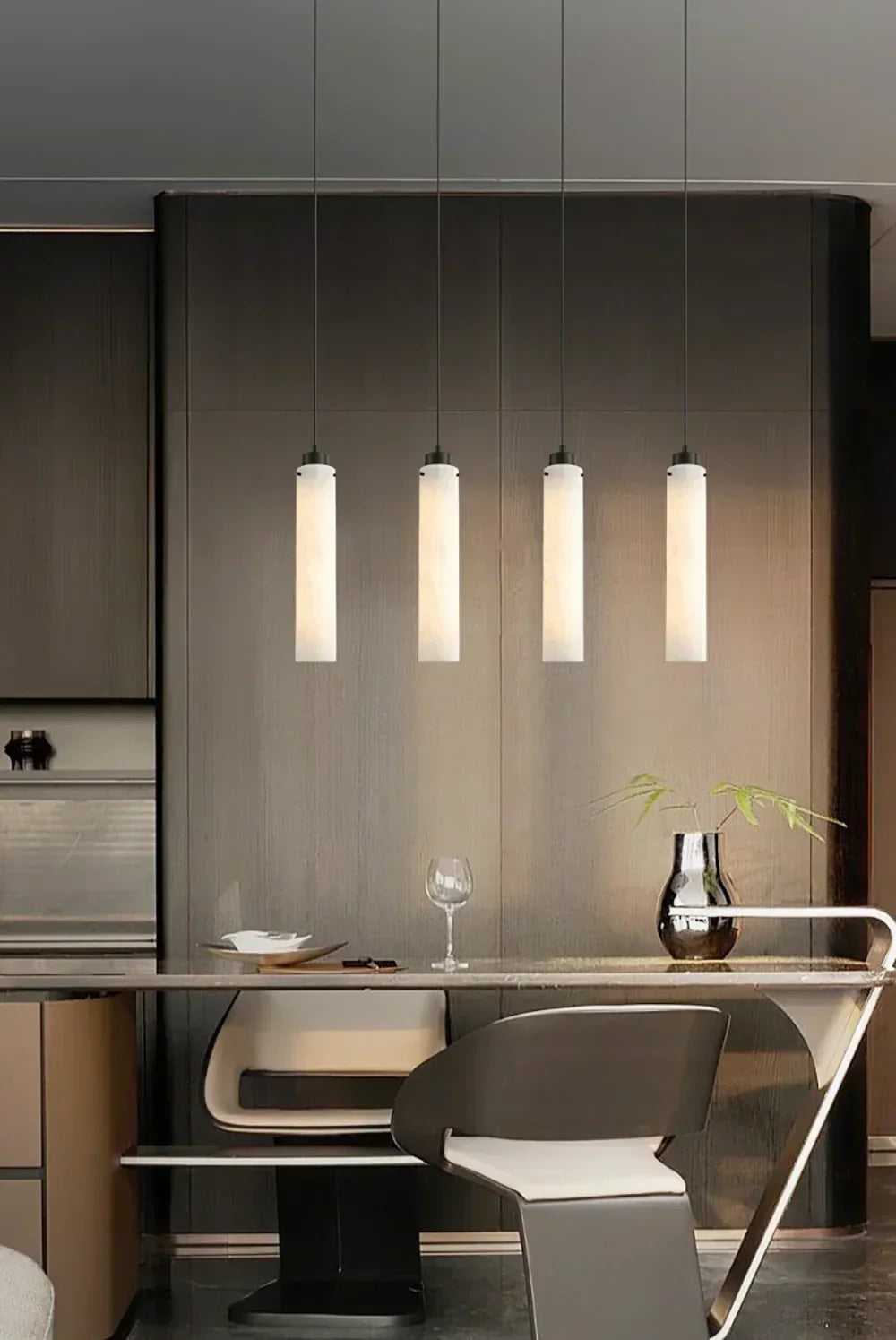 Slim Column Pendant Light in alabaster for Kitchen Island by AUVIELIGHT