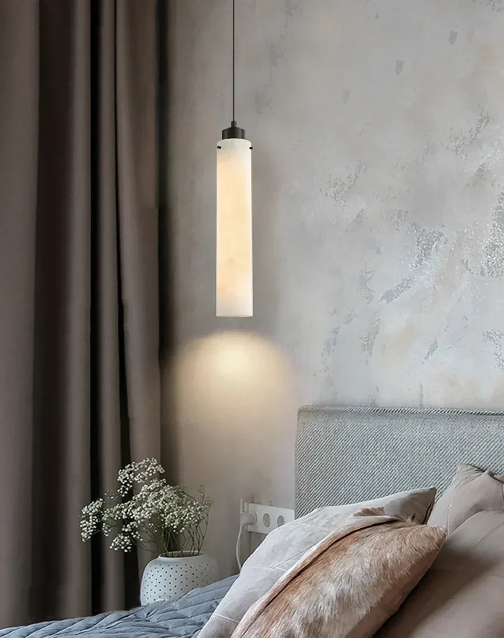 Slim Column Pendant Light in alabaster for Kitchen Island by AUVIELIGHT