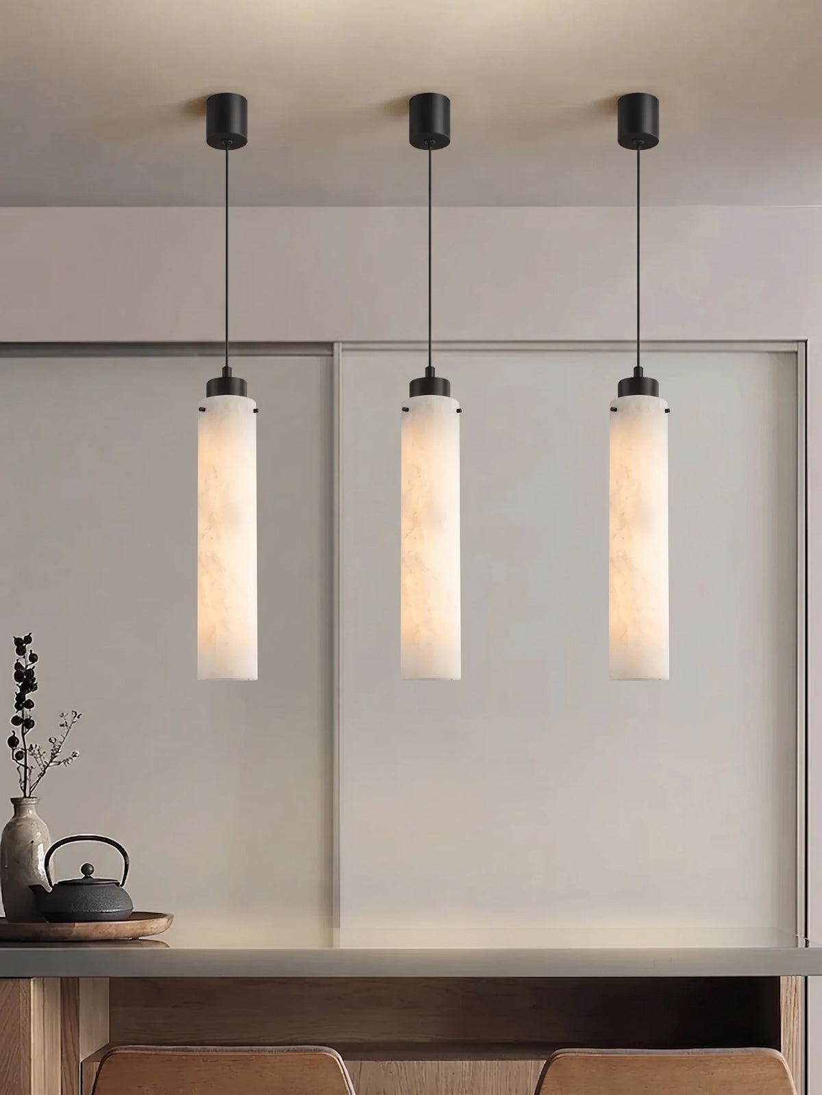 Slim Column Pendant Light in alabaster for Kitchen Island by AUVIELIGHT