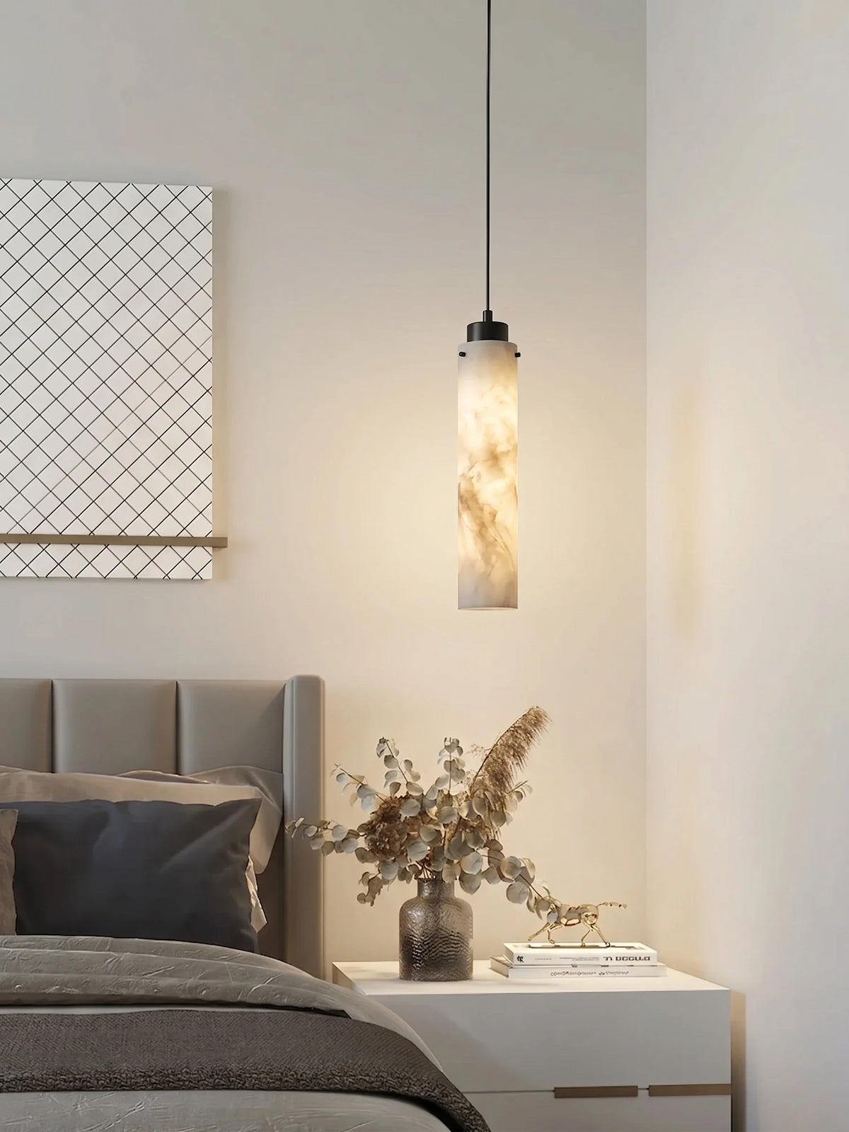 Slim Column Pendant Light in alabaster for Kitchen Island by AUVIELIGHT