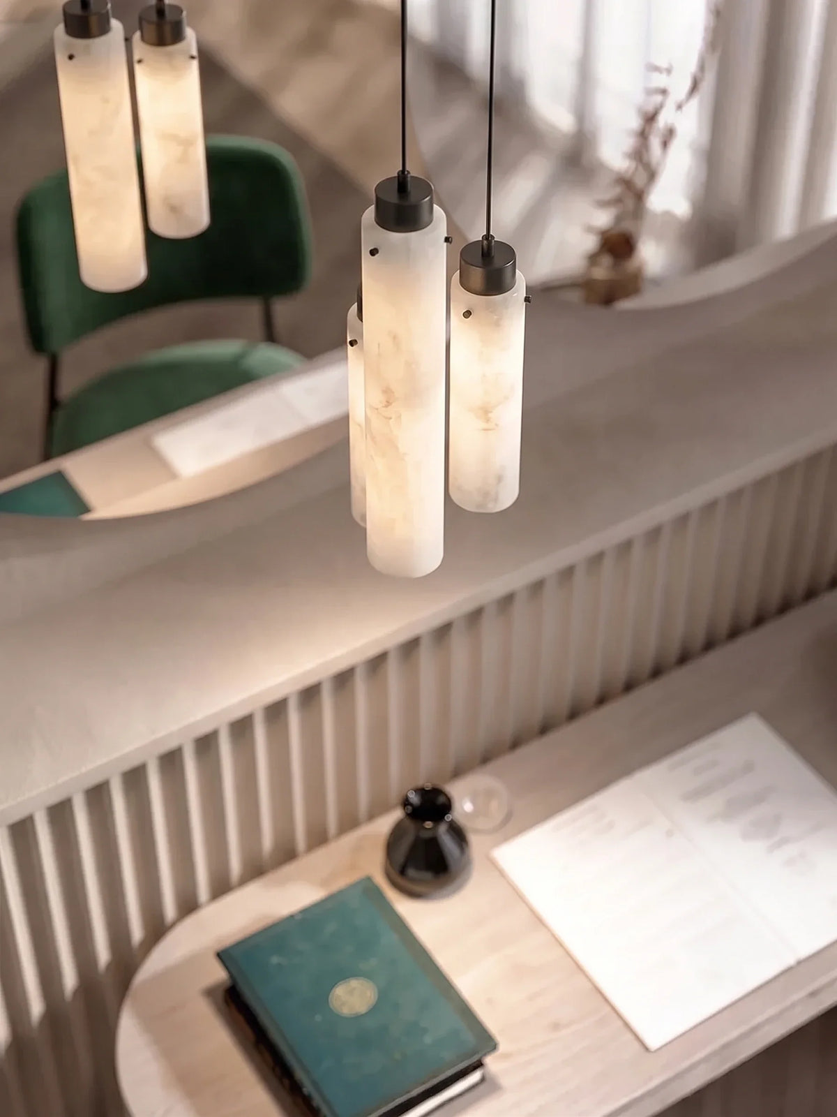 Slim Column Pendant Light in alabaster for Kitchen Island by AUVIELIGHT