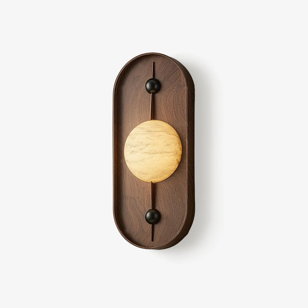 Solaris Timber Wall Sconce in alabaster for Hallway by AUVIELIGHT, Dia 25cm x H 60cm / ∅ 9.8″ x H 23.6″ / Walnut Color & White / Warm Light