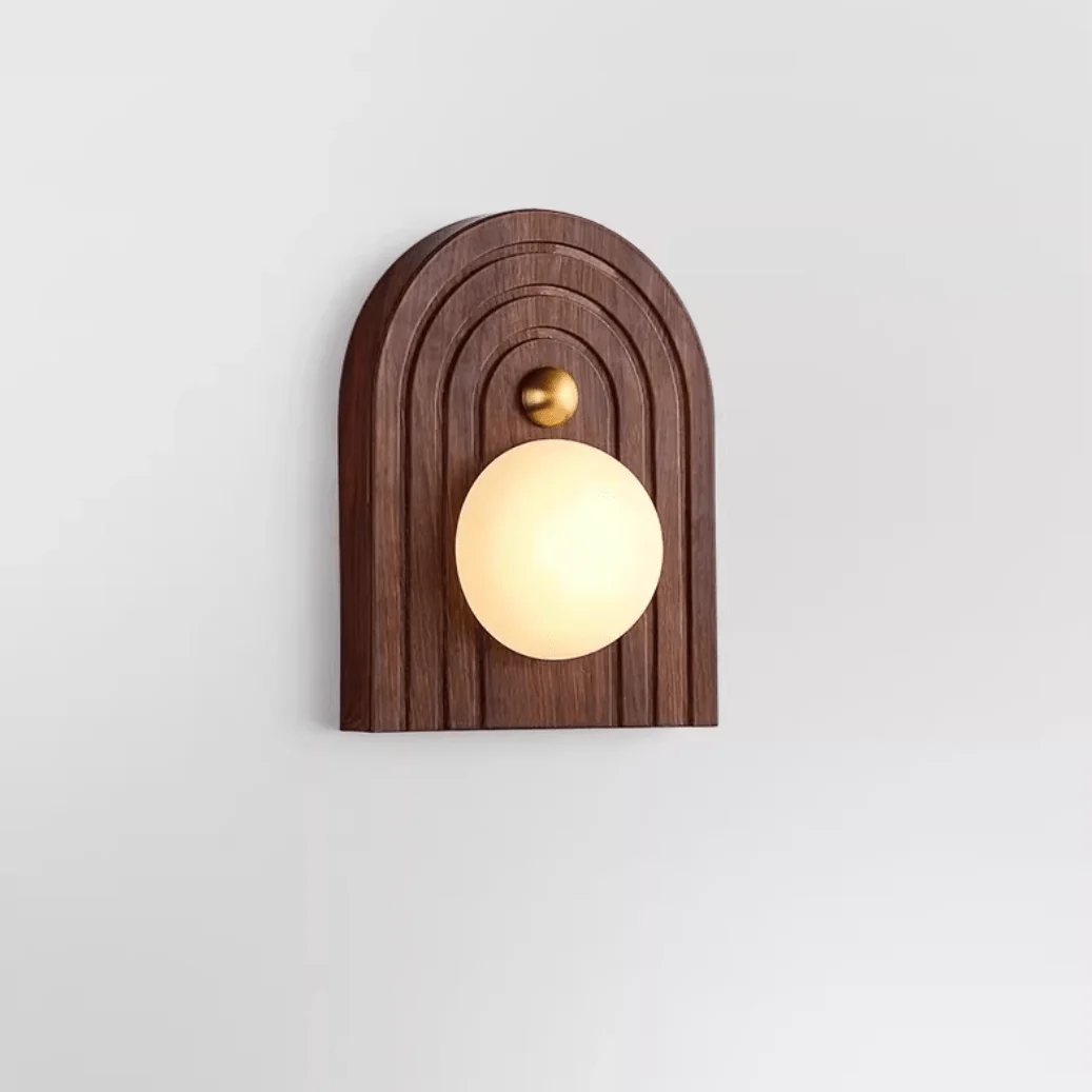 Solaris Timber Wall Sconce in alabaster for Hallway by AUVIELIGHT, Dia 19cm x H 24cm / ∅ 7.5″ x H 9.4″ / Walnut Color & White / Warm Light