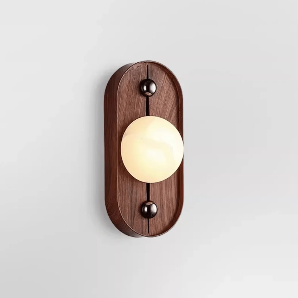 Solaris Timber Wall Sconce in alabaster for Hallway by AUVIELIGHT, Dia 20cm x H 50cm / ∅ 7.9″ x H 19.7″ / Walnut Color & White / Warm Light