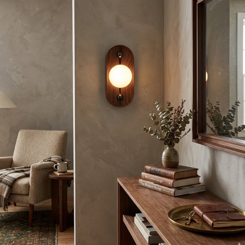 Solaris Timber Wall Sconce in alabaster for Hallway by AUVIELIGHT