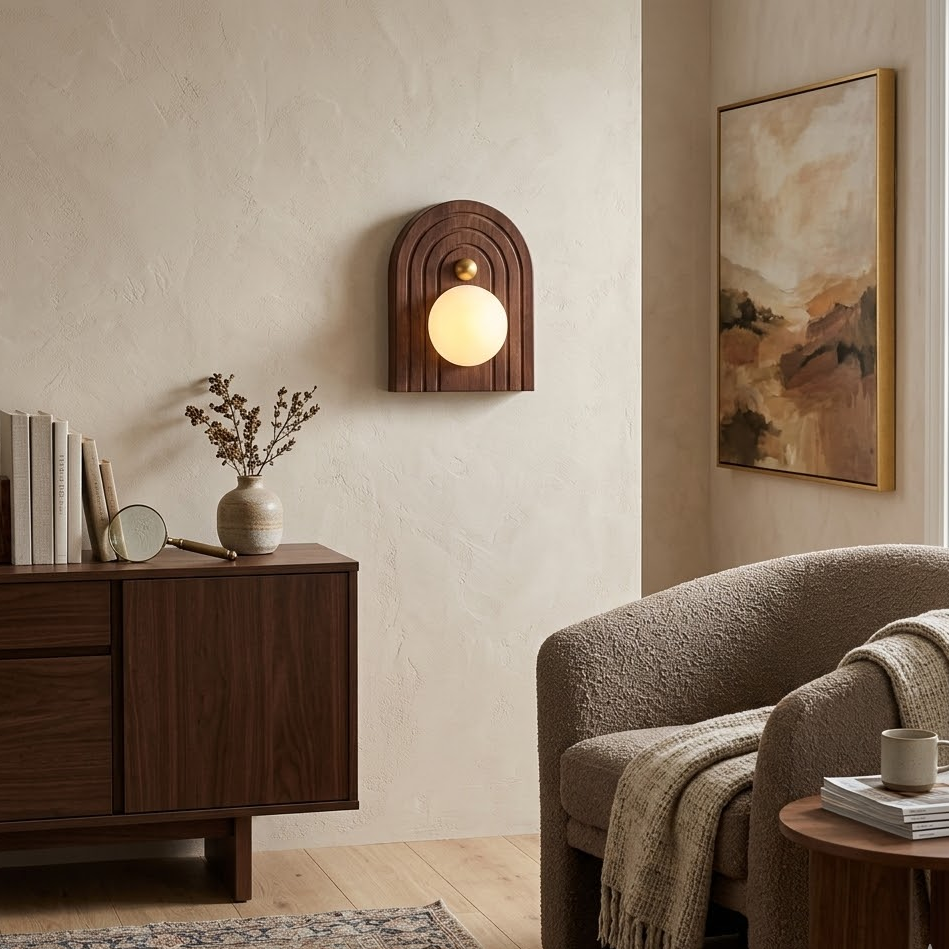 Solaris Timber Wall Sconce in alabaster for Hallway by AUVIELIGHT