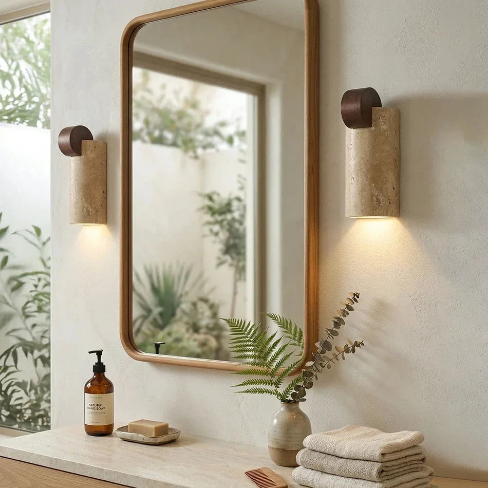 Solenne Curve Wall Light in travertine for Hallway by AUVIELIGHT