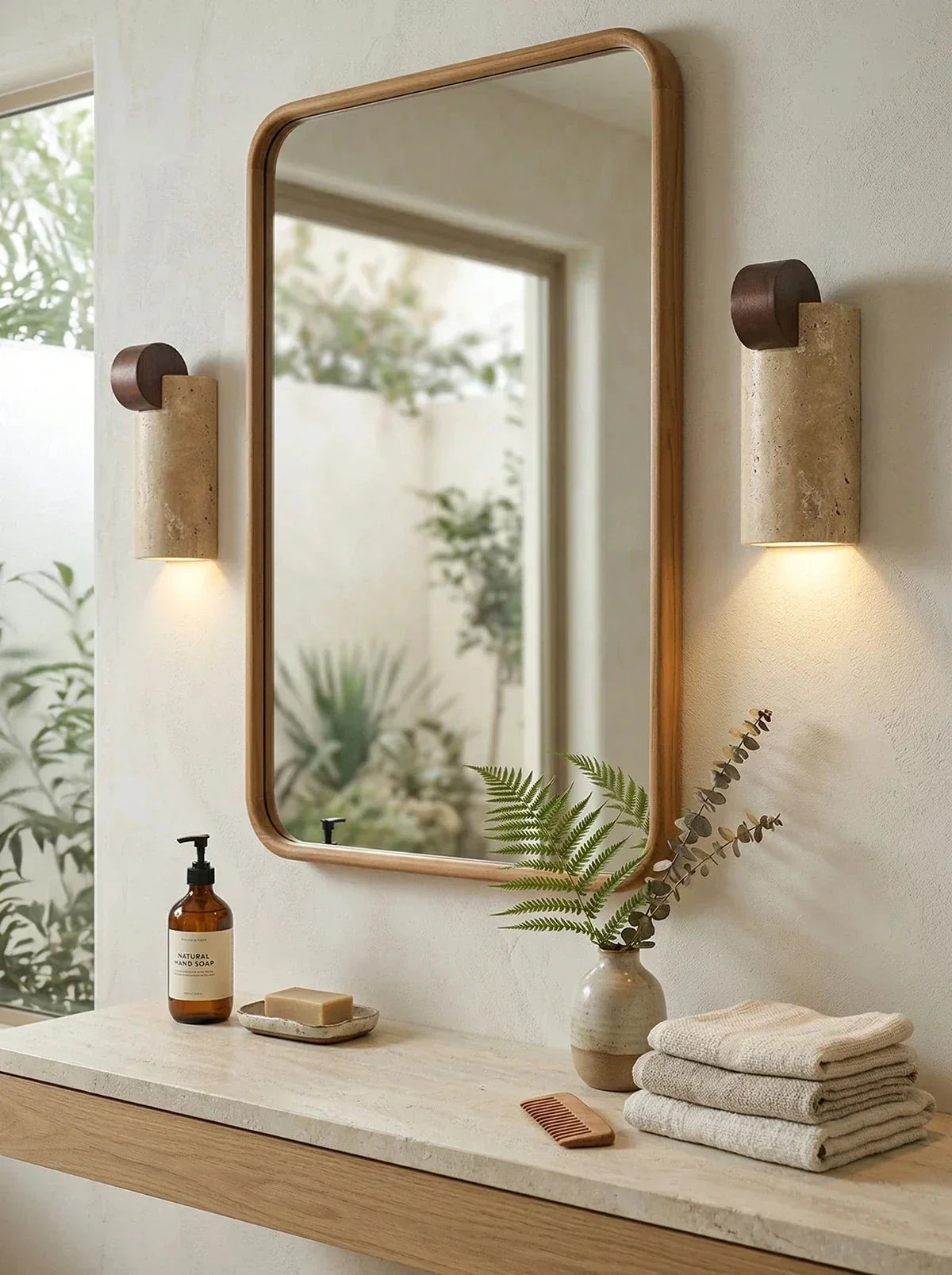 Solenne Curve Wall Light in travertine for Hallway by AUVIELIGHT