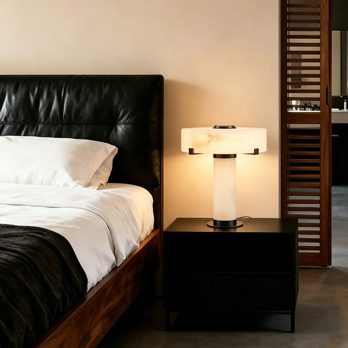 Solid Bedside Lamp in alabaster for Bedroom by AUVIELIGHT
