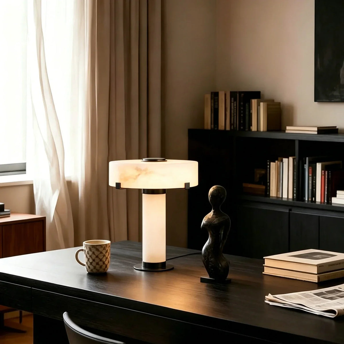 Solid Bedside Lamp in alabaster for Bedroom by AUVIELIGHT