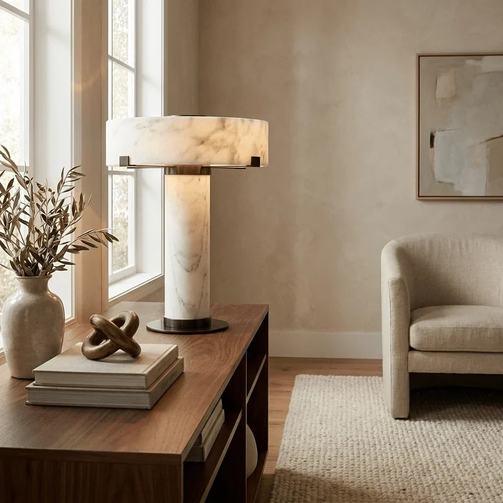 Solid Bedside Lamp in alabaster for Bedroom by AUVIELIGHT
