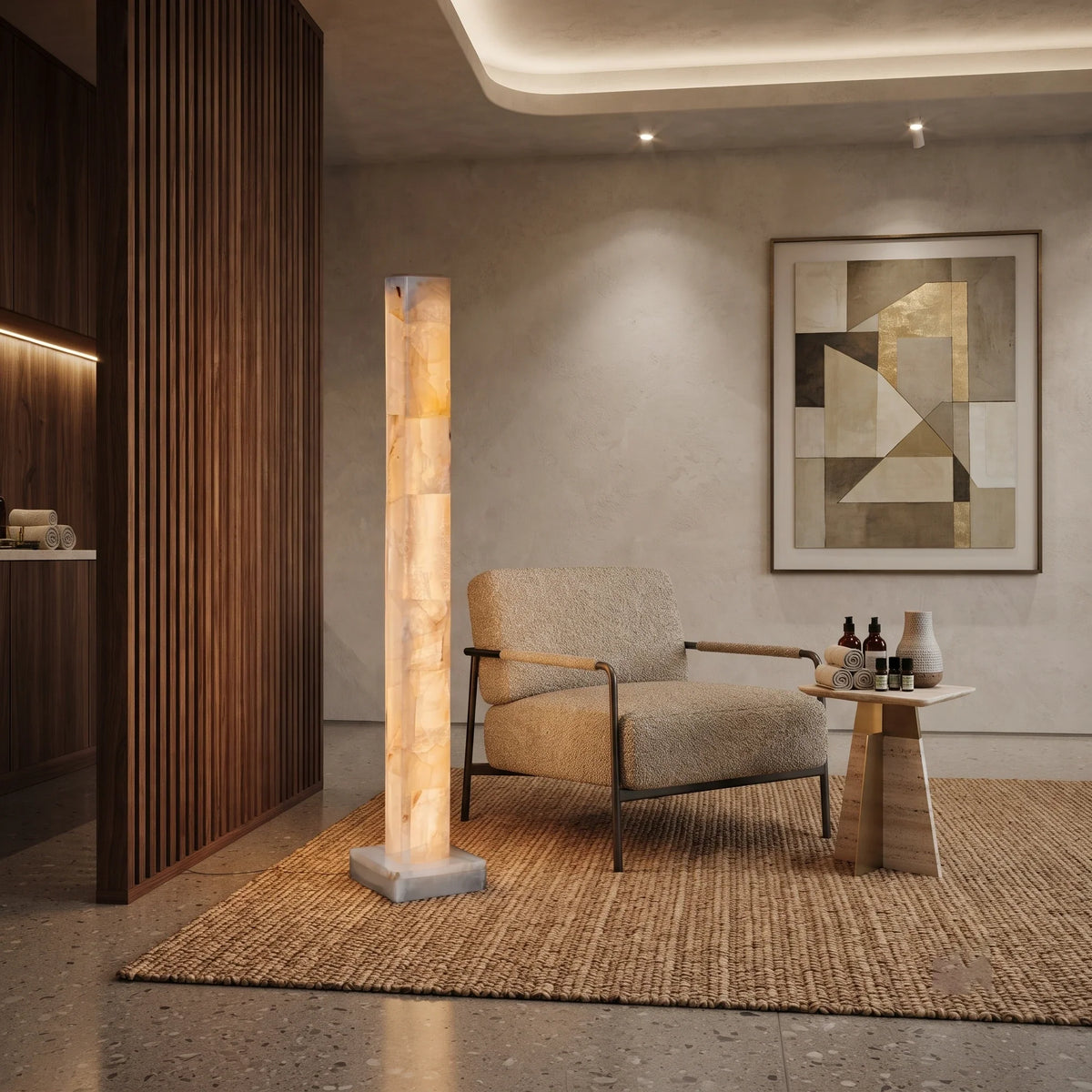 Square Column Floor Lamp in alabaster for Living Room by AUVIELIGHT