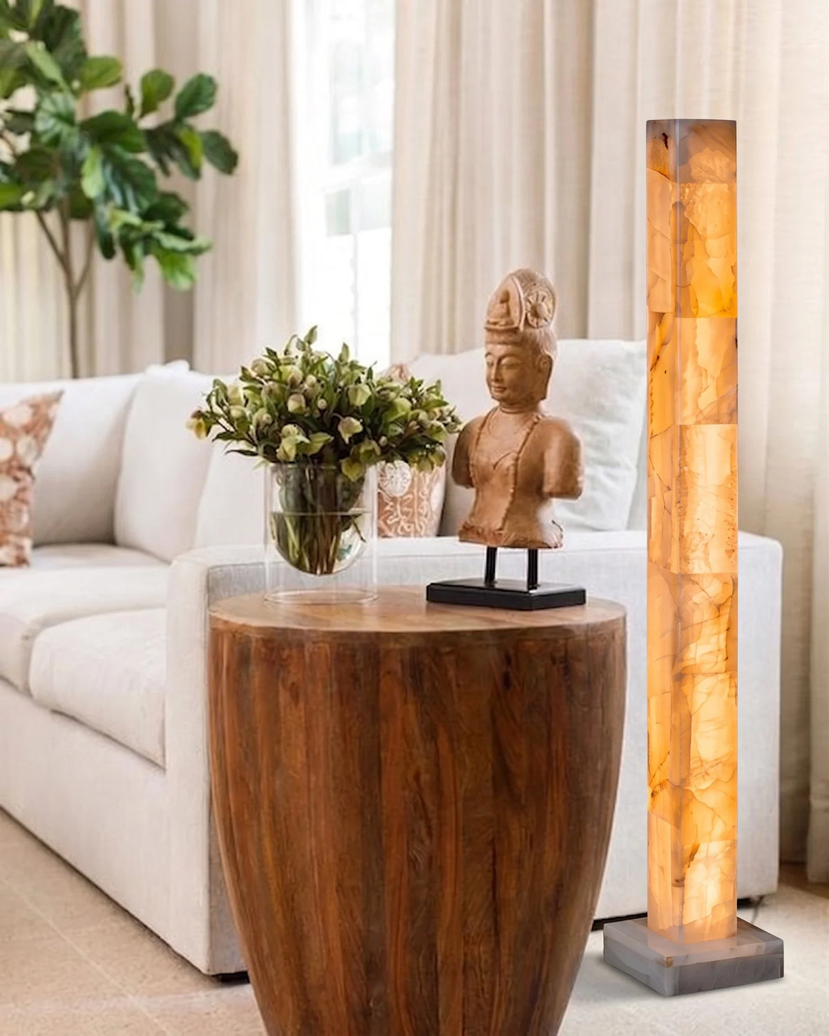 Square Column Floor Lamp in alabaster for Living Room by AUVIELIGHT
