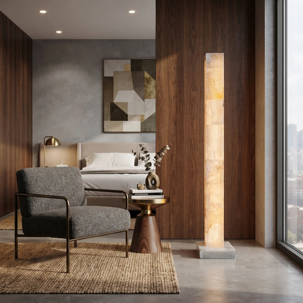 Square Column Floor Lamp in alabaster for Living Room by AUVIELIGHT