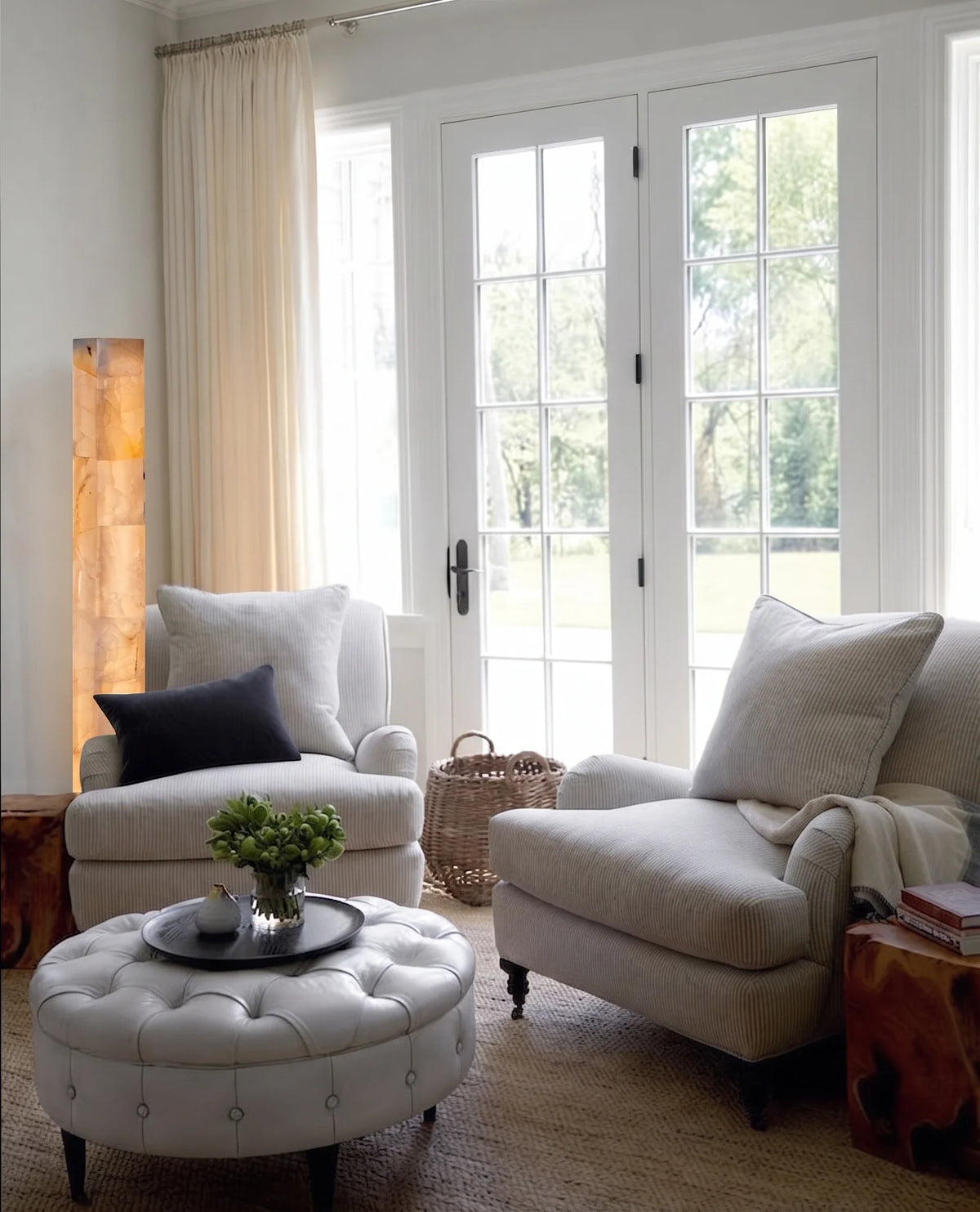 Square Column Floor Lamp in alabaster for Living Room by AUVIELIGHT