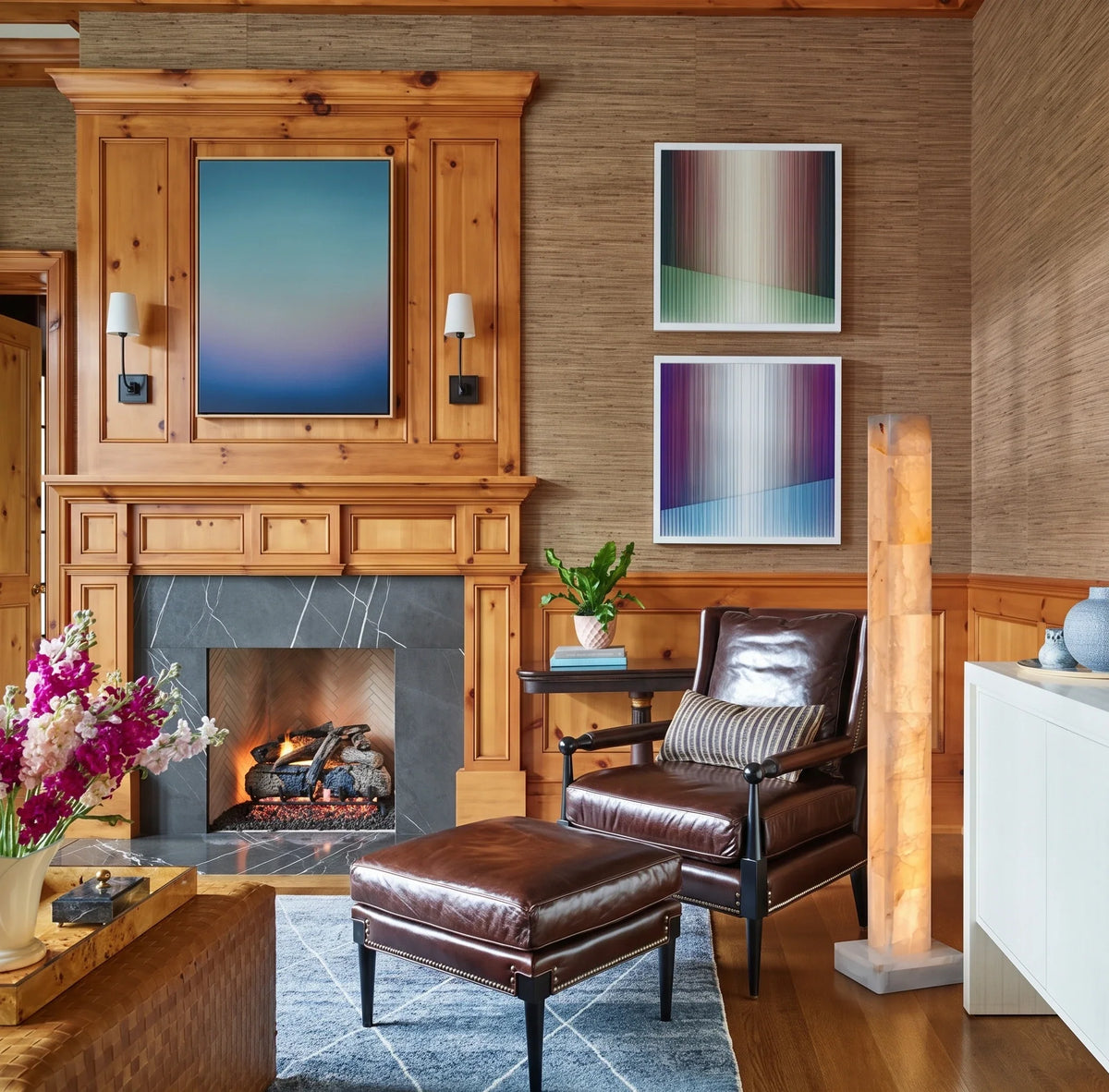 Square Column Floor Lamp in alabaster for Living Room by AUVIELIGHT