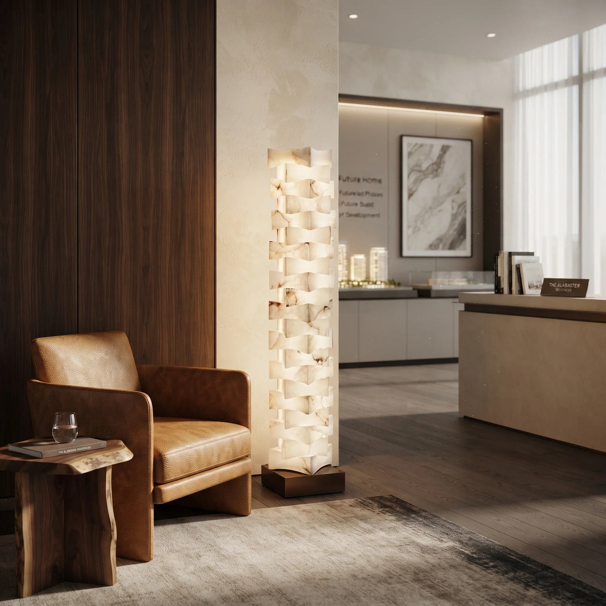 Geometry Stacked Floor Lamp in alabaster for Living Room by AUVIELIGHT