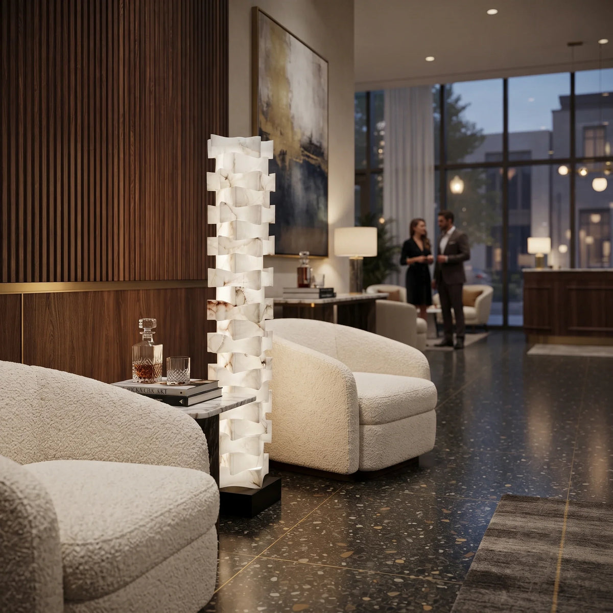 Geometry Stacked Floor Lamp in alabaster for Living Room by AUVIELIGHT