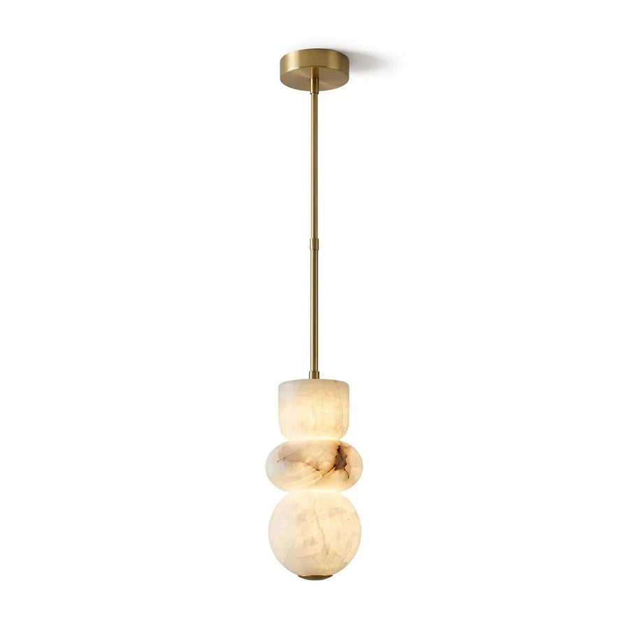 Pebble Desig Stacked Pendant Light in alabaster for Kitchen Island by AUVIELIGHT, D 12cm x H 24cm / ∅ 4.7″ x H 9.4″ / Brass & White / Warm Light