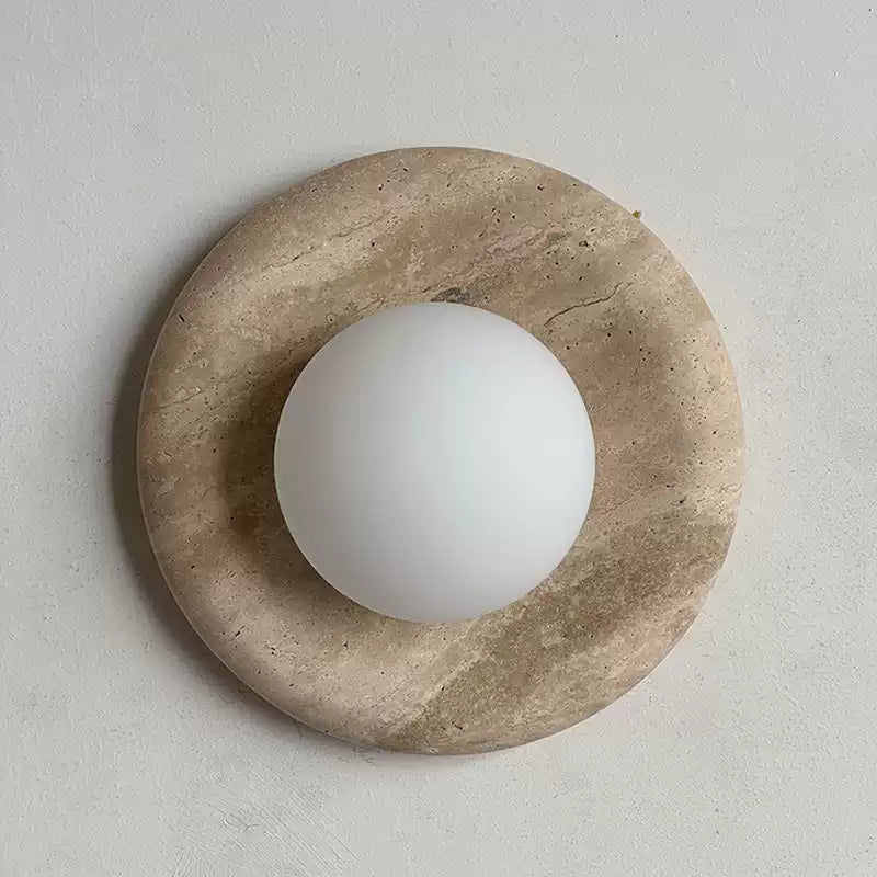Round Wall Sconce in natural stone for Hallway by AUVIELIGHT, Dia 20cm x H 20cm / ∅ 7.8″ x H 7.8″ / Yellow Agate