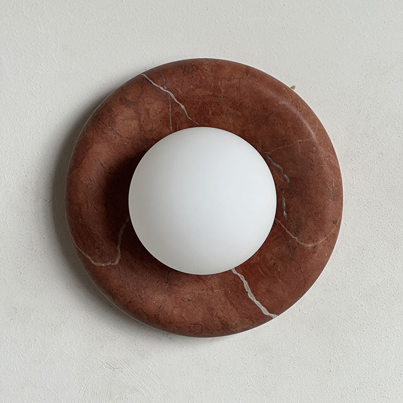 Round Wall Sconce in natural stone for Hallway by AUVIELIGHT, Dia 20cm x H 20cm / ∅ 7.8″ x H 7.8″ / Coral Red