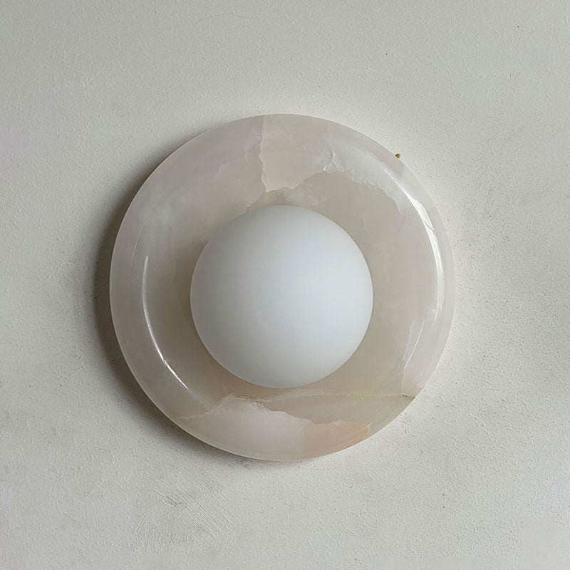 Round Wall Sconce in natural stone for Hallway by AUVIELIGHT, Dia 20cm x H 20cm / ∅ 7.8″ x H 7.8″ / White Jade