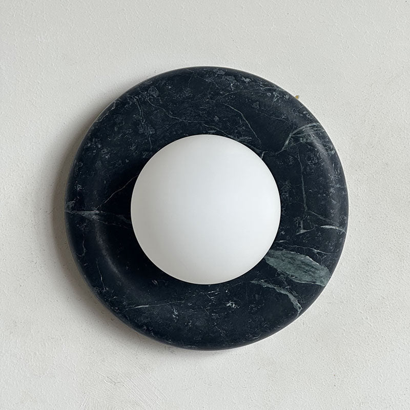Round Wall Sconce in natural stone for Hallway by AUVIELIGHT, Dia 20cm x H 20cm / ∅ 7.8″ x H 7.8″ / Bulgari Black