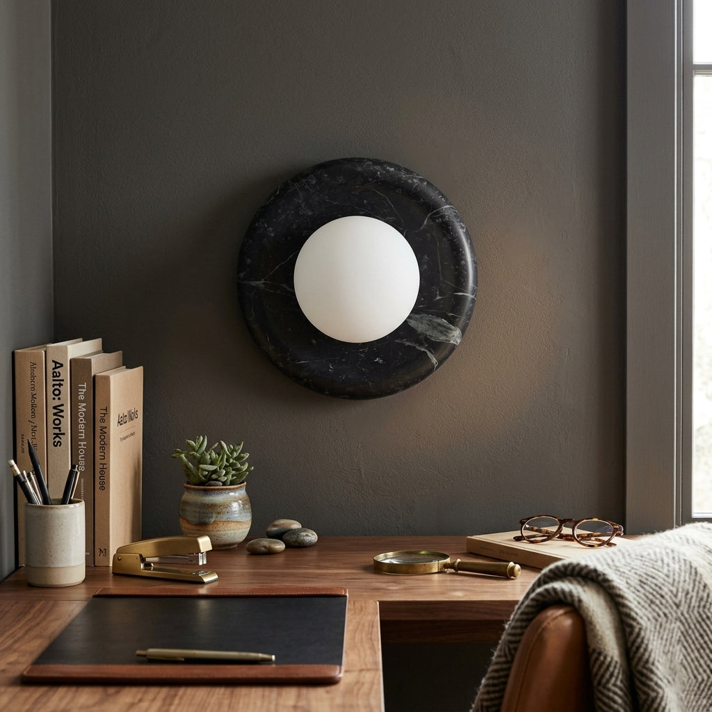 Round Wall Sconce in natural stone for Hallway by AUVIELIGHT