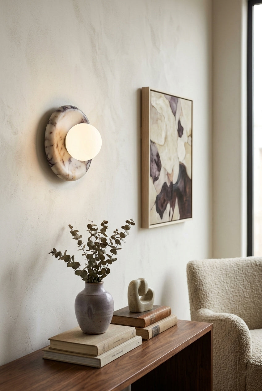 Round Wall Sconce in natural stone for Hallway by AUVIELIGHT