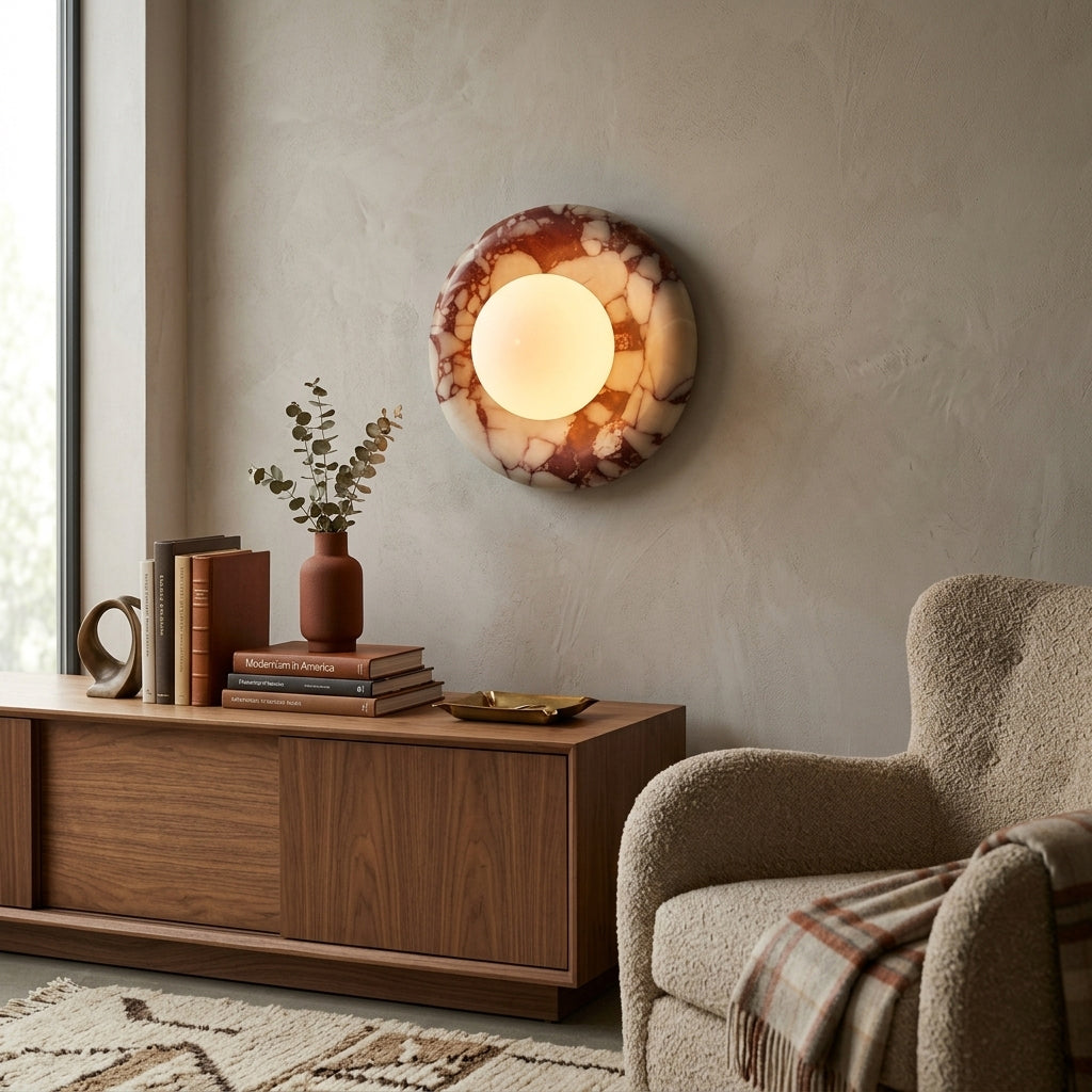 Round Wall Sconce in natural stone for Hallway by AUVIELIGHT